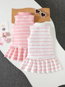 SHEIN Playful Pals 女童夏季条纹翻领无袖连衣裙 - 彩色 - 查看 2