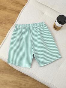 SHEIN Tween Boys' Striped Beach Shorts, Essential For Pool Party & Summer