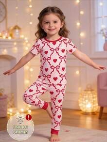 Young Girls Pajamas-2 Piece Pajama Set Spring To Summer Snug Fit Tight Fit Pajamas Heart Print - Pink - View 3