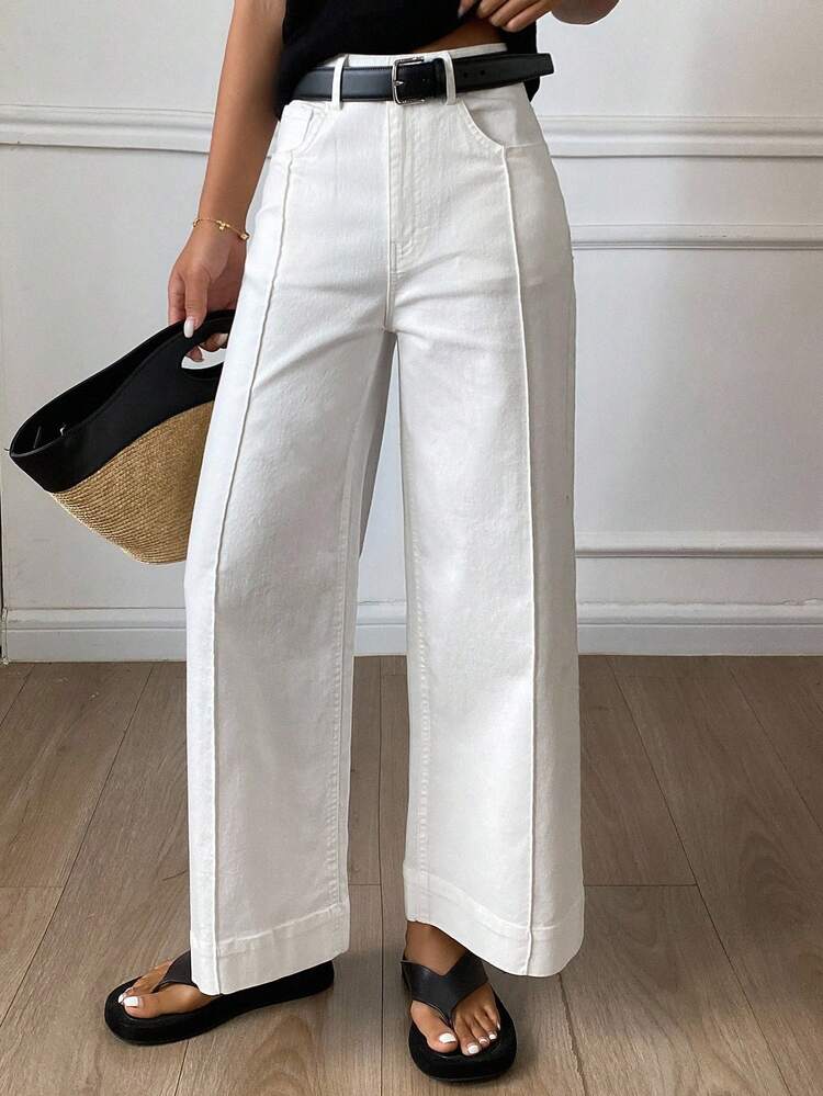 Women's Minimalist Solid Color Slant Pocket Loose Straight Leg Casual Pants