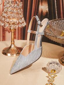 CUCCOO TILAWA 1-Strap Buckle Sandals, Party Shoes, Office High Heels, Fashion Sandals, Backstrap Design, Lightweight Shoes, High Heel Sandals, Lace-Up High Heels, Night Out Shoes, Women's Fashion - Silver - View 3