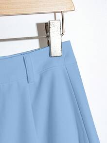 SHEIN LUNE Solid Color Pleated Elegant Skirt, Spring/Summer - Baby Blue - View 5