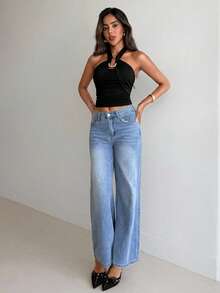 Aloruh 女士优雅金属扣装饰收腰褶皱系带露背上衣，春季女装，外出上衣，夏季上衣，夏季度假装 - 黑色 - 查看 4