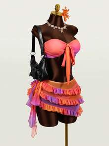 Zestiva Basics 女士性感扎染印花抹胸比基尼套装 - 粉色 - 查看 4