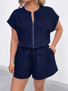 EMERY ROSE Stor storlek vävd elegant sommarjumpsuit för kvinnor - Marinblå - Visa 7