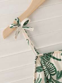 SHEIN Tween Girl Tropical Plant Print Casual Cami Dress - Green - View 5