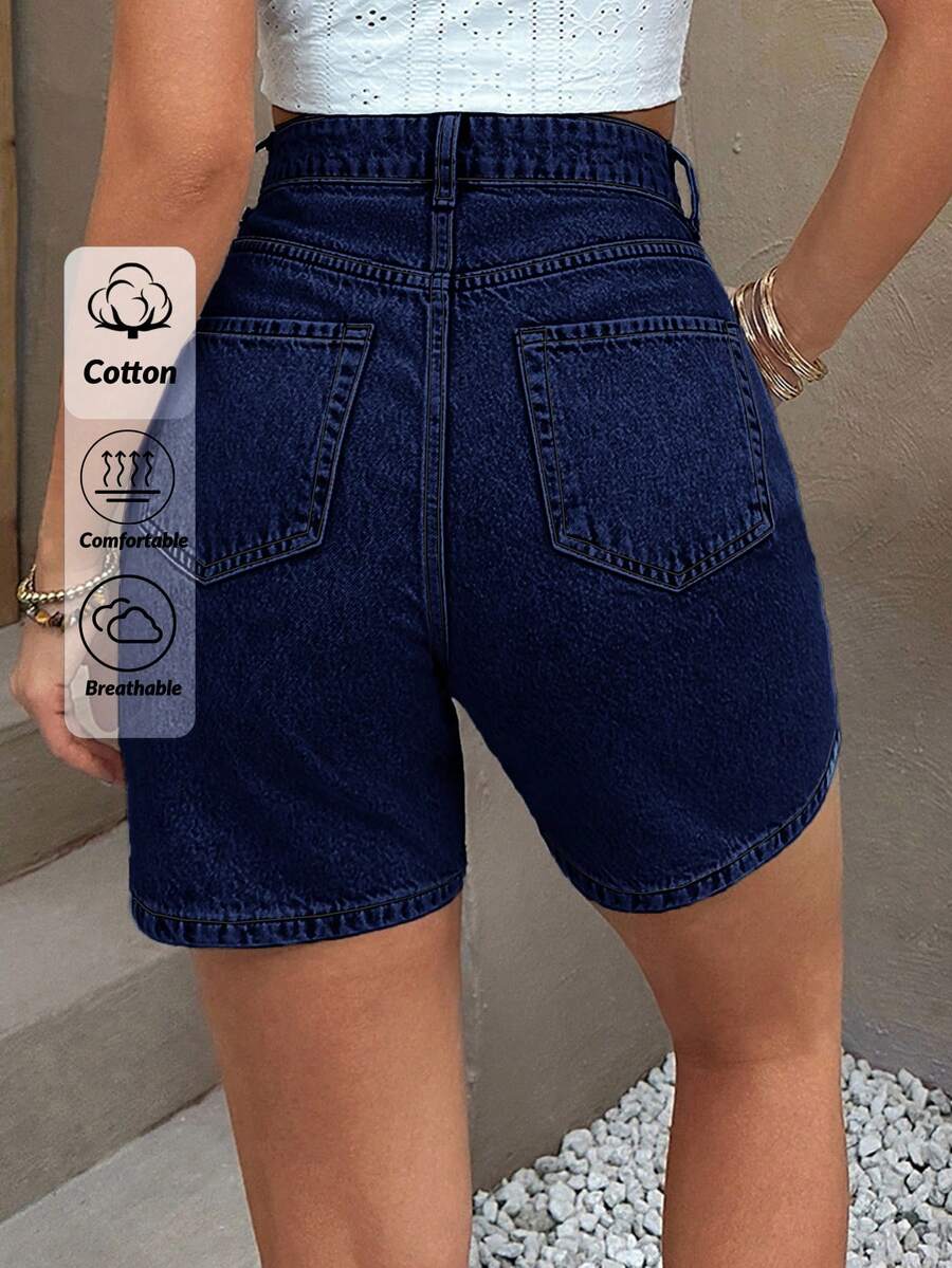 EURMUSE WOMEN HIGH WAIST MINI SHORT GRAY WASH - Dark Wash - View 1