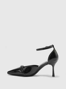 CUCCOO BIZCHIC Black Pointed Toe Stiletto Ankle Strap Women's High Heel Pumps, Hollow Out Sexy Dress Shoes For Work, Party, Event Valentine's Day - Black - View 10