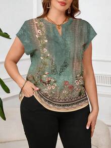 EMERY ROSE Wszechstronna, swobodna, prosta, plus size, elegancka, modna damska koszula z nadrukiem w akwarelowe kwiaty, odpowiednia do noszenia w pracy, do noszenia przez nauczycieli, koszula plus size, bluzki plus size w kwiaty, odpowiednia - Wielokolorowe - Zobacz 3