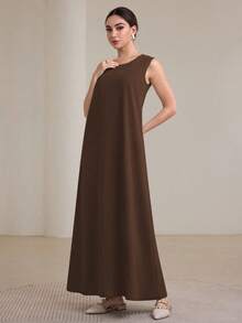 Graceveil 2pcs Women Traditional Long Dress & Abaya Coat Set Modest - Coffee Brown - View 5