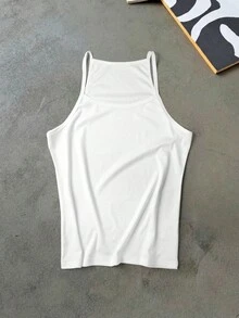 Manfinity Dauomo 男士纯色罗纹休闲百搭背心 - 白色 - 查看 5