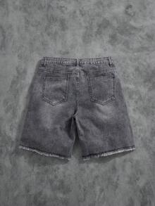 Manfinity ZONE917 Men's Plain Frayed Edge Pocket Ripped Fashionable Denim Shorts Ripped Denim Shorts Men - Light Grey - View 5