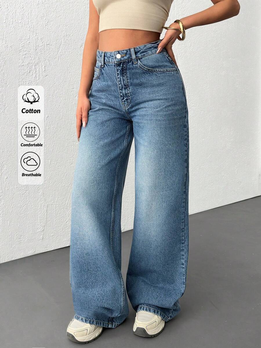 EURMUSE Women High Waist Plus Size Denim Shorts - Blue - View 1