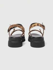 Sugerpunk Women's Platform Wedge Sandals Dark Rock Punk Goth Shoes Summer Open-Toe Belt Buckle Y2K Party Shoes Summer Open-Toe Roman Beach Sandals - leopard print - View 5