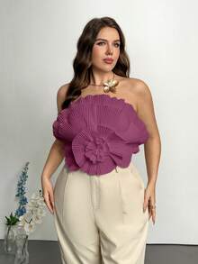SHEIN Privé Blusa ajustada con pliegues de talla grande, adecuada para vacaciones, citas, fiestas, playa, primavera/verano - Morado - Ver 8