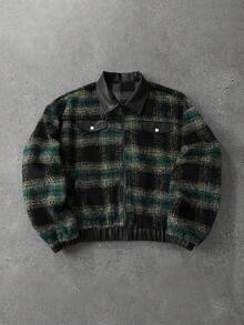 ROMWE MEN Prep Men's Casual Plaid Woolen Shacket - Multicolor - View 1