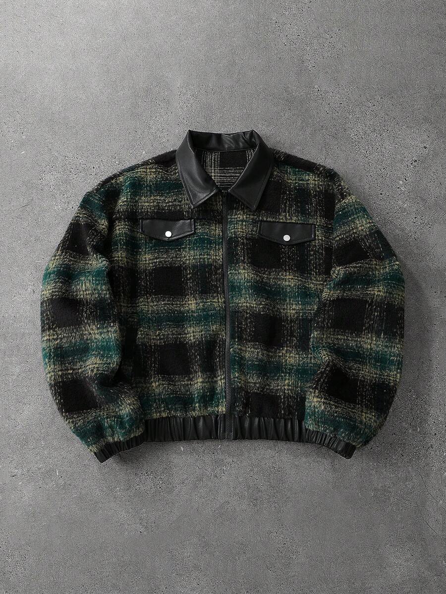 ROMWE MEN Prep Men's Casual Plaid Woolen Shacket - Multicolor - View 1