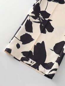 SHEIN Franclia 女士优雅通勤休闲印花直筒裤，春夏款 - 杏色 - 查看 4