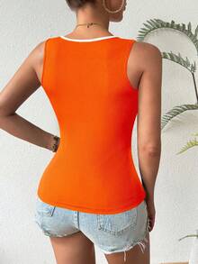 Chiquease Contrast Color Heart Collar Sleeveless Fitted Tank Top - Burnt Orange - View 2