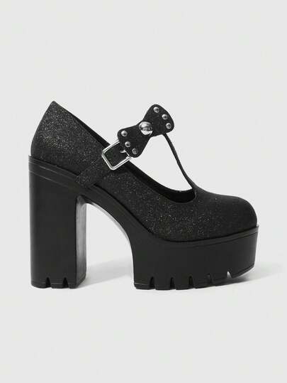 ROMWE Damskor med superhög platå - Eleganta svarta formella festskor, moderiktiga formella bankettskor för alla årstider, dansskor i syntetmaterial för bröllop, utsökt design, slitstark PU-sula, bekväm stil, ett måste för modeentusiaster