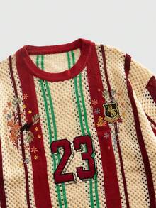 ROMWE MEN 男士V领刺绣运动针织上衣，复古街头风 - 彩色 - 查看 3