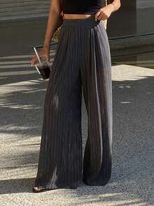 Livesso Women's Textured Hollow Striped Loose Casual Lightweight Outdoor Vacation Beach Straight Leg Pants, Spring/Summer - Dark Grey - View 4