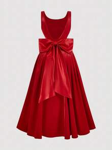 SHEIN MOD Đầm midi dáng chữ A màu đỏ hở lưng thắt nơ, cỡ lớn, kiểu vintage, thích hợp làm đầm cưới, đầm hẹn hò, đầm ngày Valentine. - Đỏ - Xem 5