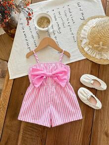 LMoss Kids LMoss  Baby Girl Woven 3D Bow Striped Jumpsuit - Multicolor - View 7