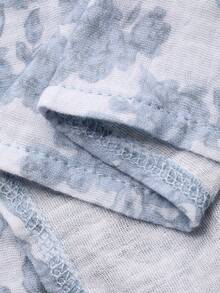 DAZY Dreamy Elegant Floral All-Over Print Frill Trim Tie Neck Loose Women Pajama Set - Blue - View 7