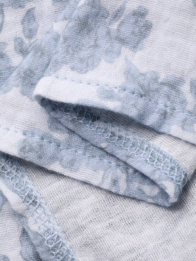 Dreamy Elegant Floral All-Over Print Frill Trim Tie Neck Loose Women Pajama Set
