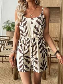 Selamara 女士全印花斜插口袋休闲连体裤 - 米色 - 查看 5