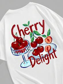 VIVINTIMO Men's Funny Fruit Cherry Print Casual T-Shirt - White - View 3