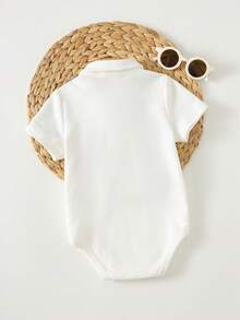 Cozy Pixies Baby Boy Cartoon Horse Pattern Soft Knit Polo Collar Romper - White - View 2