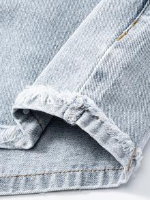 Shorts vaqueros casuales para niñas preadolescentes con diseño de bolsillo con forma de corazón, shorts de jeans lavados de moda - Azul - Ver 7