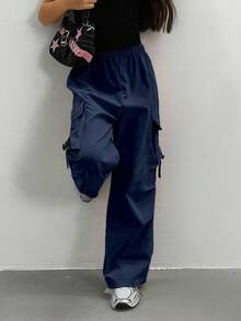 Sparklyn Quần cargo thường ngày cho bé gái tuổi teen với túi nắp - Xanh đậm - Xem 3