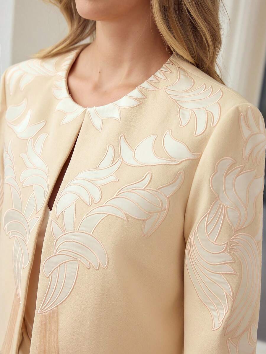 MOTF PREMIUM WOMEN'S EMBROIDERY ROUND NECK SHORT JACKET - Apricot - View 2
