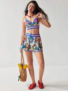 Soleia Spring/Summer New Casual Vacation Western Beach Wedding Guest Attire Graduation Brunch Women's Outfit, St. Patrick's Day Spring Break Easter Music Festival Elegant Boho Tropical Floral Print Backless Tie Strap 2-Piece Set - Multicolor - View 8