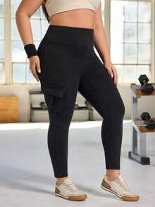 Flexra 大码女式街头休闲运动风带口袋针织牛仔裤 - 深灰色 - 查看 7