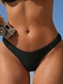 Swim Vcay 纯色黑色比基尼泳裤女式夏季沙滩泳装