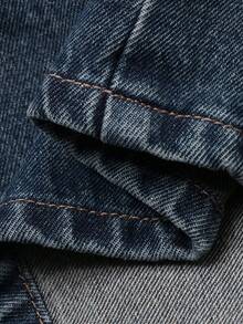 DAZY Veste en jean avec col en PU, patchwork bicolore et ceinture, et jupe longue droite en jean. Ensemble en jean décontracté et élégant pour femmes - Jean bleu - Voir 8