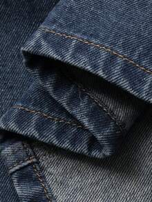 Livesso 女士休闲牛仔外套和裙子套装，秋季 - 藍色 - 查看 8