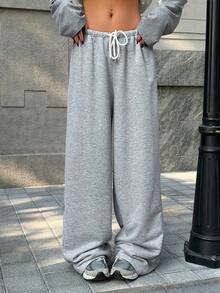 Muchica Y2k Clothing Women's Letter Print Drawstring Waist Casual Loose Fit Wide Leg Sweatpants - Grey - View 4