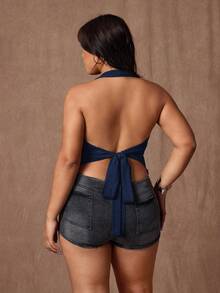 Rustia Plus Size Women's Sexy Backless Spaghetti Strap Camisole - Navy Blue - View 2
