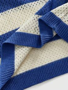 ROMWE MEN Áo len nam cổ bẻ thêu họa tiết sọc - Màu xanh lam - Xem 6