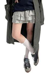 DAZY 女士纯色蛋糕裙搭配安全短裤，短款夏季，荷叶边 - 灰色 - 查看 5