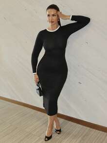 MDEdit 女士优雅镂空系带鱼尾修身连衣裙 - 黑色 - 查看 3