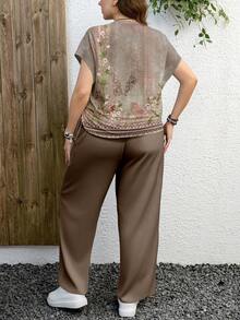 EMERY ROSE Casual Minimalist Leopard Print Plus Size 2 Pieces Set, Suitable For Summer - Multicolor - View 2