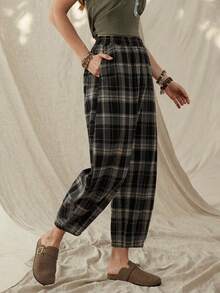 Wildy Quần dài nữ phong cách BOHO kiểu miền Tây cổ điển kẻ caro, cơ bản cho mặc hàng ngày, đi làm, có túi, quần thường ngày mùa xuân/hè cho nữ, quần ống rộng thoải mái cho kỳ nghỉ hè, lễ hội. - Nhiều màu - Xem 6