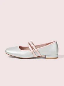 CUCCOO DOLLMOD Women's Red Plaid Mary Jane Shoes Flat Heel Square Toe Campus Style Japanese Cute Low Heel Shoes Spring Shoes Spring Break Easter For Christmas Valentine's Day - Silver - View 2