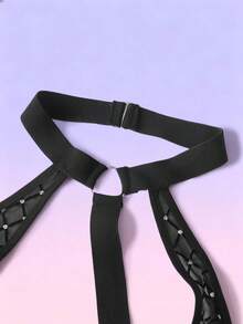 FeverCity 男士性感透视格子网眼水钻装饰镂空露背吊带连体衣